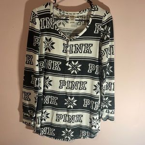 Pink black & white thermal pajama gown S